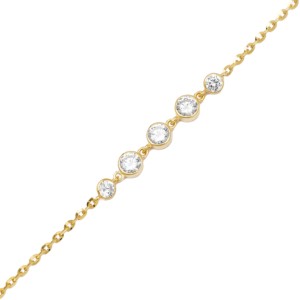 Quintuple Shiny Round Zircon Stone <b>Charm</b> Bracelet Turkish Handcrafted Wholesale 925 Sterling Silver Jewelry - Product Image 4