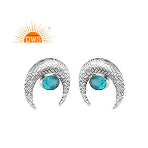 ต่างหูควอทซ์อความารีนแบบคู่สีเงินออกซิไดซ์แบบห้อยทำจากเงินแบบปรับแต่งได้ - Product Image 1