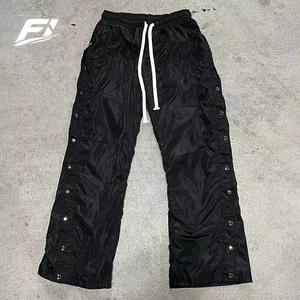 Custom Breathable Nylon Wide Leg men's pants <b>Waterproof</b> Side Snap Button Lightweight Summer Casual Drawstring Fashion <b>Trousers</b> - Product Image 3