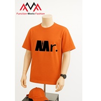 T-shirt à manches courtes en coton mélangé terylène (TC) vietnamien, coupe décontractée, respirant, imprimé orange, imprimé graphique