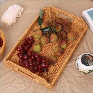 Bandeja de mimbre Natural tejida a mano ecológica de lujo, almacenamiento de madera con estilo moderno para comedor en casa, herramienta elegante para frutas y verduras - Product Image 4