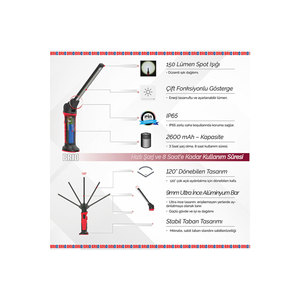 USB Rechargeable Magnetic Hanging COB <b>LED</b> <b>Work</b> <b>Light</b> 1000 Lumens Adjustable Flashlight for Road Repair - Product Image 5