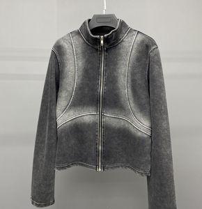 เสื้อแจ็คเก็ตแบบมีซิปของผู้ชายเสื้อสเวตเตอร์ถักแบบครอปสำหรับผู้หญิงเสื้อสเวตเตอร์คอสูงกันลมมีฮู้ดสำหรับฤดูใบไม้ร่วง - Product Image 5