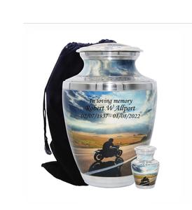 Urna de cremación para amantes de la motocicleta con bolsas de terciopelo y grabado personalizado, urna funeraria para motociclistas (Grande) - Product Image 1