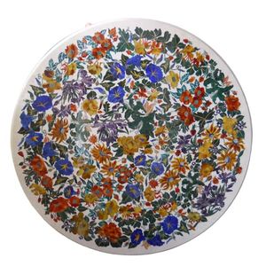 Mesa superior de mármol con intrincado diseño de incrustaciones Juego de madera exquisitamente elaborado para sala de estar o uso doméstico Redondo moderno - Product Image 2