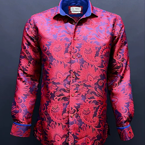 Camisa de Hombre de Lujo Azul Rey a Cuadros, Corte Slim Fit, Manga Larga, Botones, Tela con Sensación Satinada Premium, Informal, Primavera, 100% Algodón, para Fiesta - Product Image 1