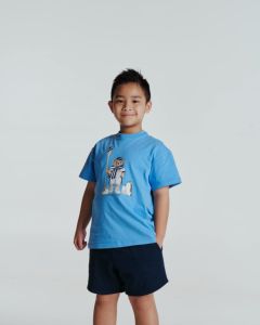 เสื้อยืดลายการ์ตูนหมีสีน้ำเงินใส่ได้ทั้งชายและหญิงชุดกางเกงขาสั้นลายทางเสื้อผ้าเด็ก100% ฤดูใบไม้ร่วงทำจากผ้าฝ้าย - Product Image 3