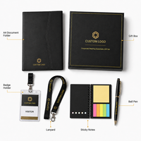 Ensemble cadeau personnalisé pour réunion d'entreprise, kit cadeau pour conférence, cadeau pour réunion d'affaires avec dossier A4, cordon, badge, notes adhésives, stylo, boîte