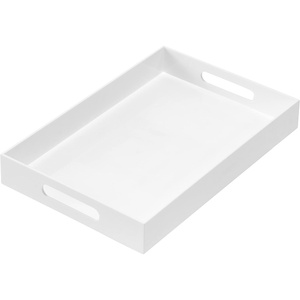 Plateau de service élégant en bois blanc avec poignées, idéal pour le petit-déjeuner, le café, les collations, les fêtes et la décoration intérieure - Product Image 1