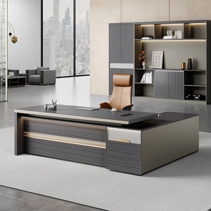 Meubles de bureau de direction de luxe, bureau en forme de L en bois massif, table de patron moderne, armoire de rangement, poste de travail imperméable, ergonomique - Product Image 1