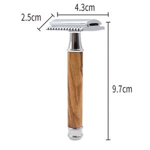 Rasoir à double lame pour homme de qualité supérieure Manche en bois d'olivier réutilisable pour le visage et le corps Rasoir de sécurité premium de marque privée OEM - Product Image 3