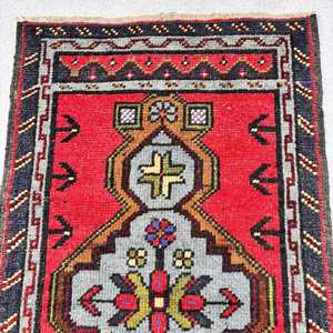 Vintage Rug, 1.8x3.2 ft Small Rug, <b>Red</b> Black <b>Wool</b> Rug - Product Image 5