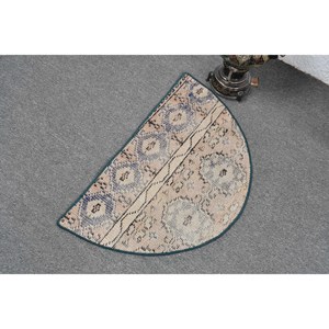 พรมขนสัตว์ตุรกี1.5ft วินเทจสีเบจและน้ำเงินดีไซน์แบบเย็บปะติดปะต่อกันแผ่นยางรองแบบสานเรียบสำหรับตกแต่งห้องนั่งเล่น - Product Image 4