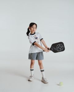 ชุดเสื้อผ้าเด็กผู้หญิงเสื้อยืด100% คอกลมสีขาวพิมพ์ลายการ์ตูนหมีลายสัตว์สั้นลายทางเสื้อผ้าเด็ก2ชิ้น-Jia set - Product Image 4