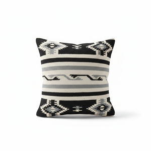 Housse de coussin personnalisable en coton tissé à la main, motif floral carré moderne, fermeture éclair, lavable, noir et blanc, pour hôtel - Product Image 1