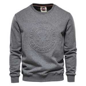 Sweat-shirt à capuche en coton avec logo personnalisé pour hommes, sweat-shirt à col rond à motifs solides, style décontracté, pull d'hiver de grande taille - Product Image 3