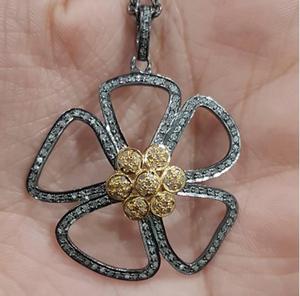 Flor 925 Plata de Ley Natural Pave Diamond Vintage negro rodio plateado joyería de mujer 33x33MM tamaño para compromiso de boda - Product Image 3