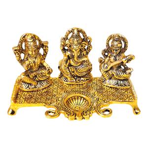 <b>Gold</b>-Plated Metal Laxmi Ganesh Ji Saraswati Ji <b>Statue</b> Model Home Decoration Business Gifts Festive Occasions Religious Use Smart - Product Image 1