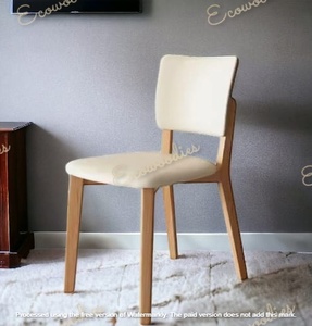 เก้าอี้รับประทานอาหารทำจากไม้เนื้อแข็งหนังสไตล์แฟนซีเก้าอี้ทานอาหารเบาะหนังสีขาวทำจากไม้ด้านหลังสูงทำจากไม้ - Product Image 3