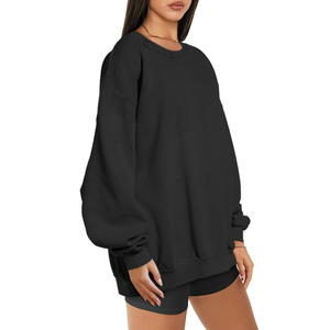 Sudadera Oversize de Mujer con Cuello Redondo, Hombros Caídos, Manga Larga, Tejido de Algodón Sólido, Transpirable, Asimétrica, para Otoño - Product Image 4