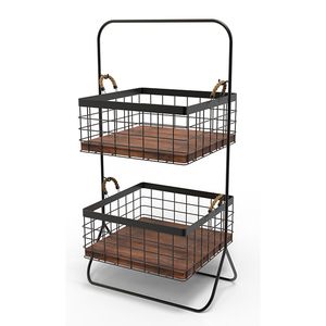 Simple 3-Tier <b>Black</b> Iron Metal <b>Wire</b> <b>Basket</b> Stand Rigid Kitchen Fruit and Vegetable Rack Houseware for Market Fruit Display - Product Image 2