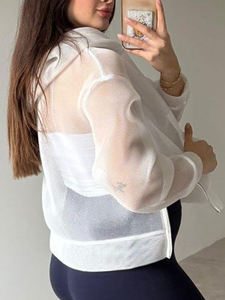 Oversize Quick Dry Sheer Mesh Hoodies Top <b>Women</b> Lightweight Sexy Streetwear See Through Hoodie Custom Mesh Pullover Hooded - Product Image 2