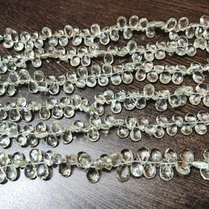 Perles de haute qualité en améthyste verte naturelle, forme poire facettée, 7 x 11 mm, marque EMINENT JEWEL, vendues par brin de 8 pouces - Product Image 1