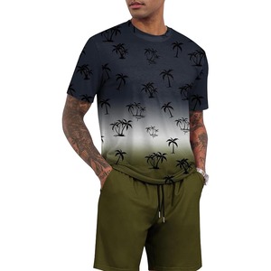 Mode été respirant deux pièces survêtement hommes haute qualité t-shirts ensembles hommes décontracté shorts ensembles - Product Image 1