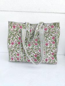 Bolsos Tote Acolchados de Algodón Estampados a Mano, Bolsos Tote Tradicionales de la India, Bolsos Tote Hechos a Mano con Estampados a Mano - Product Image 5