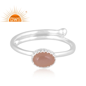 Anillo apilable de piedras preciosas de luna de melocotón Natural de plata de ley fina superventas, fabricante de joyería personalizada - Product Image 2