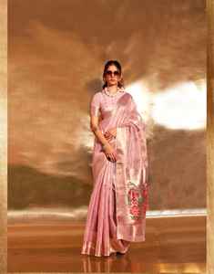 Tissu royal et riche pathani zari tossue tissé à la main avec un chemisier lourd - Product Image 4