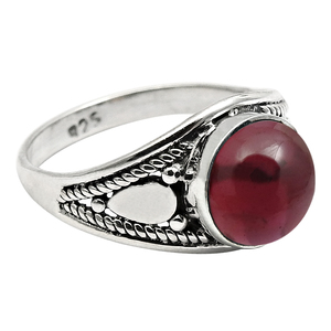 Meilleure vente nouveau Design 925 argent Sterling naturel rouge grenat pierre précieuse 925 argent Sterling forme ronde bague pierre de naissance bijoux - Product Image 1