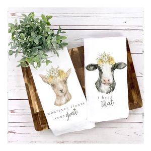 New <b>Chinese</b> Deluxe Cotton Linen Thickened <b>Tea</b> Painted Goat Printed Flower Cushion Top Reusable Quick-Dry Eco-Friendly Towel <b>Set</b> - Product Image 1