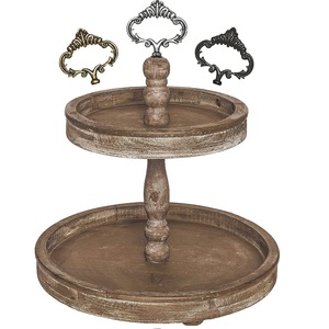 ชั้นวางเค้กไม้มะม่วง2ชั้นสำหรับตกแต่งงานแต่งงานที่ทำจากไม้คุณภาพสูงที่วางเค้กพร้อมที่จับโลหะสำหรับงานแต่งงาน - Product Image 1