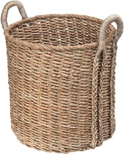 Grand panier de rangement en jonc de mer rond polyvalent avec poignée panier de lavage du ventre panier en jonc de mer de couleur personnalisée - Product Image 1