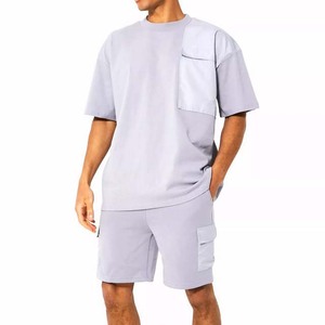 High Street Style vêtements d'été 2025 ensembles de survêtement courts respirants 100% coton hommes Sport blanc t-shirt et short ensemble contraste - Product Image 1