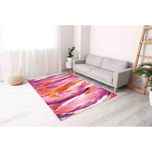 Abstract Pink Chenille <b>Rug</b>: Modern Art, Non-Slip, Washable,Nonwoven <b>Thin</b> <b>Rug</b> - Product Image 2