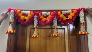 Toran puerta colgante Diwali telón de fondo caléndula puerta Valence yute y Pompón colgante de pared entrada decoración de pared nuevo regalo para el hogar - Product Image 6