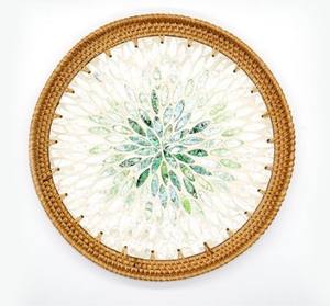 Elegante bandeja de nácar con borde de ratán para decoración de mesa, placa de fregona, bandejas para servir alimentos HNHCraft, diseño OEM en Vietnam - Product Image 5