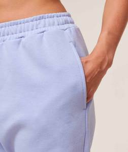 Pantalon de jogging pour femme à taille haute en molleton mélangé de coton avec bordure côtelée, poches latérales, fermeture à cordon, pantalon de jogging de course - Product Image 2