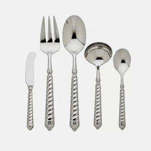 Juego de cubiertos de acero inoxidable con mango de nudo, para servir pasta, elegante vajilla plateada para postres. - Product Image 2