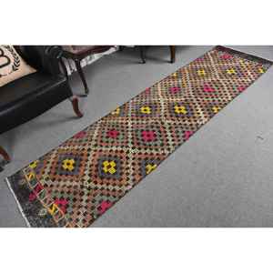 Alfombra turca Kilim de 2.4x9 pies, alfombra vintage, alfombra de lana con diseño de plantas y árboles marrones - Product Image 5