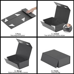 Boîte cadeau noire, coffrets cadeaux 9.5x6x3 ''pour cadeaux avec couvercles fermeture magnétique Rectangle pliable pour boîte de proposition de garçon d'honneur - Product Image 4