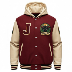 Veste d'hiver en cuir et laine pour homme de bonne qualité en gros, style varsity, veste pour homme avec col à capuche - Product Image 1