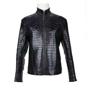 Veste de motard vintage en cuir peau de serpent avec col montant et logo sur le devant Fermeture à glissière respirante et coupe-vent pour homme - Product Image 2