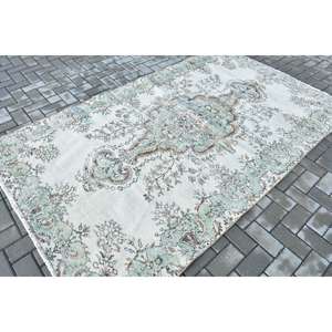 Alfombra vintage grande de 5.1x8.5 pies, alfombra turca de lana con lunares azules - Product Image 2