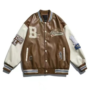แจ็กเก็ตหนังแคนวาสหนังแกะปักลายตัวอักษรแนวสตรีทชุดเบสบอลสไตล์ฮิปฮอปสำหรับคู่รัก - Product Image 2