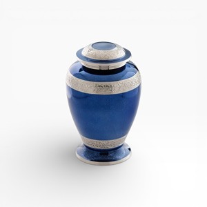 Urne funéraire texturée bleu roi avec couvercle à accents argentés pour exposition commémorative décorative - Product Image 2