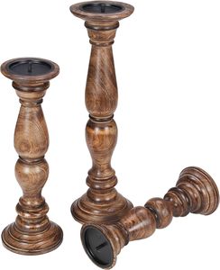 Portavelas de Pilar Portavelas de granja alto de madera Juego de 3 Portavelas de pilar de madera Altura (16 + 14 + 12) pulgadas Quemado - Product Image 3