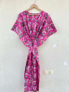 Robe Kfatan indienne faite à la main 100% coton pour femmes, imprimé floral, col en V, décontractée, plage, vacances, hiver, été, printemps, automne, rapide - Product Image 6